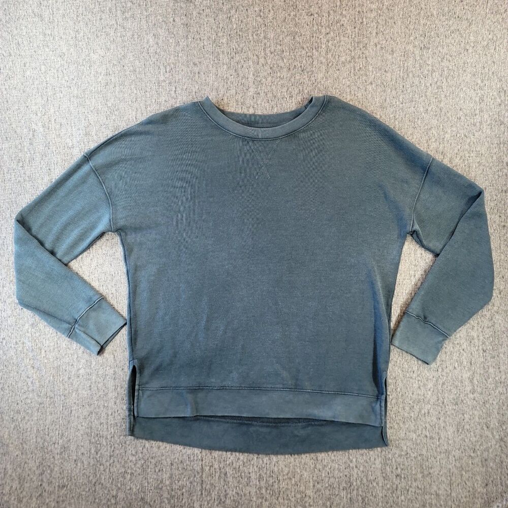 Time and True Womens Large Blue High Low Crewneck Sweatshirt Oversized Pullover